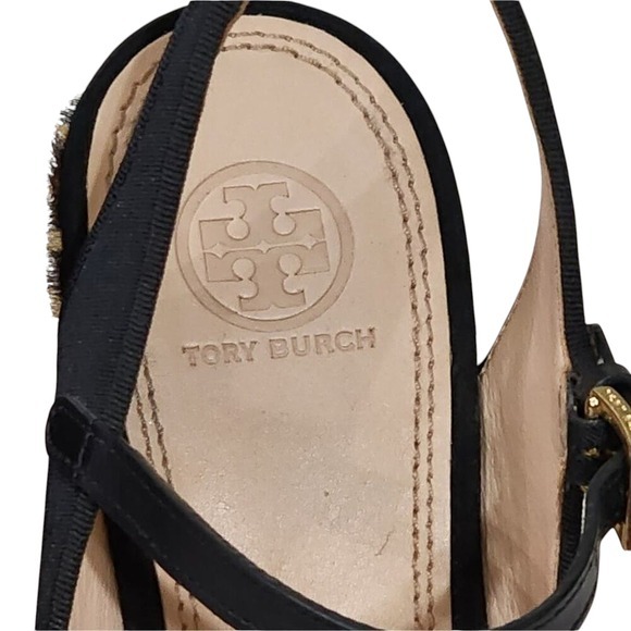 Tory Burch Black Criss Cross Leopard Print Wedge Platform Heels Sandals 9.5 - Picture 3 of 14